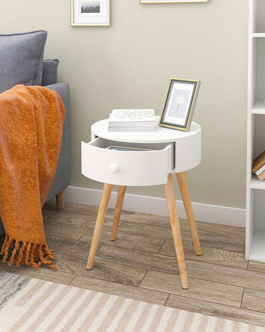 WOLTU bedside table set of 2 nightstands with drawer, legs, made of wood, MDF, white, 38x38x48cm (WxDxH), TS51ws-2