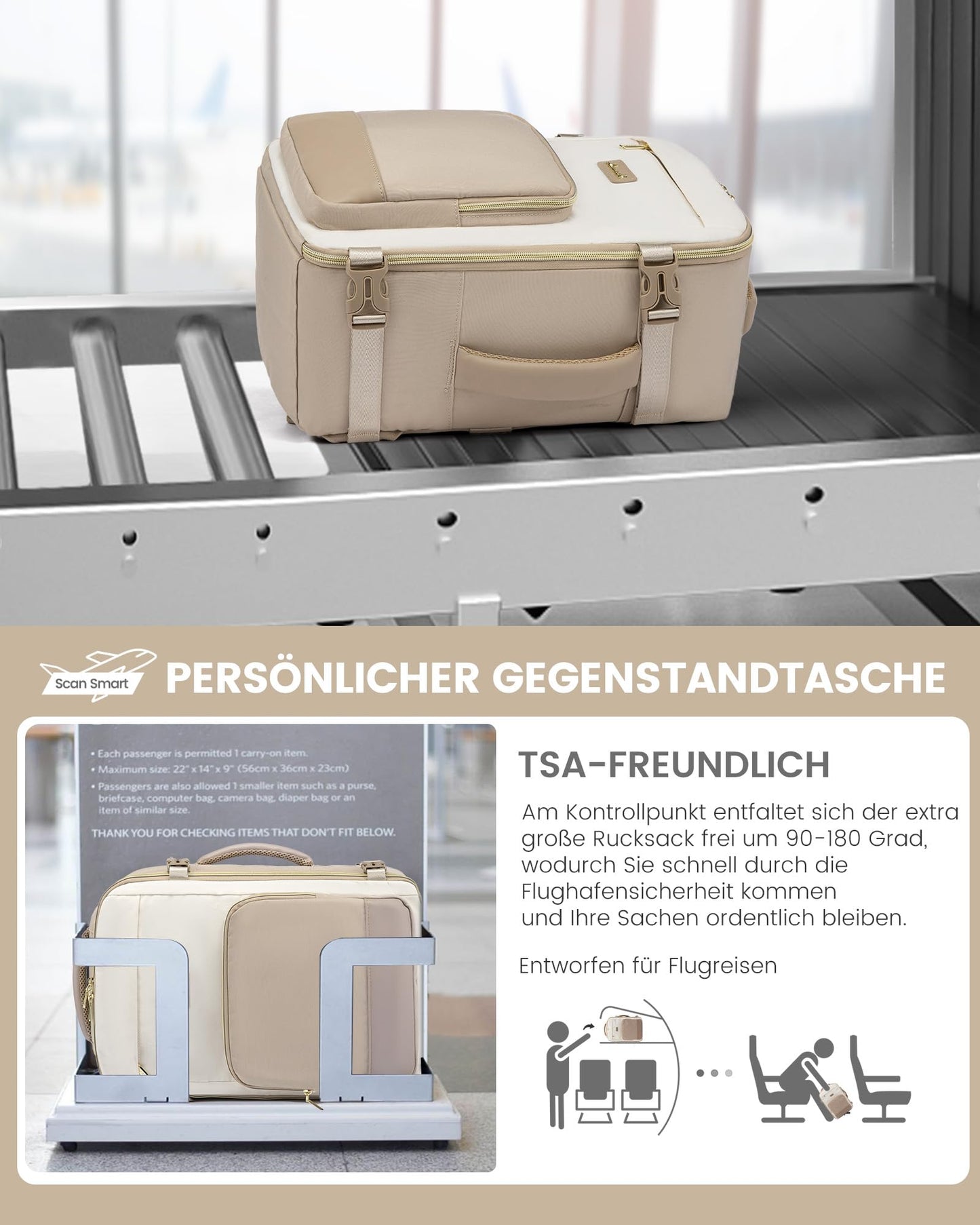 LOVEVOOK Ryanair Carry-on 40x20x25, 20L Travel Backpack for Women, Ryanair Carry-on Backpack, Women's Backpack, Cabin Bag Travel Backpack for Eurowings, Wizz Air, Vacation Must Haves - Khaki Beige