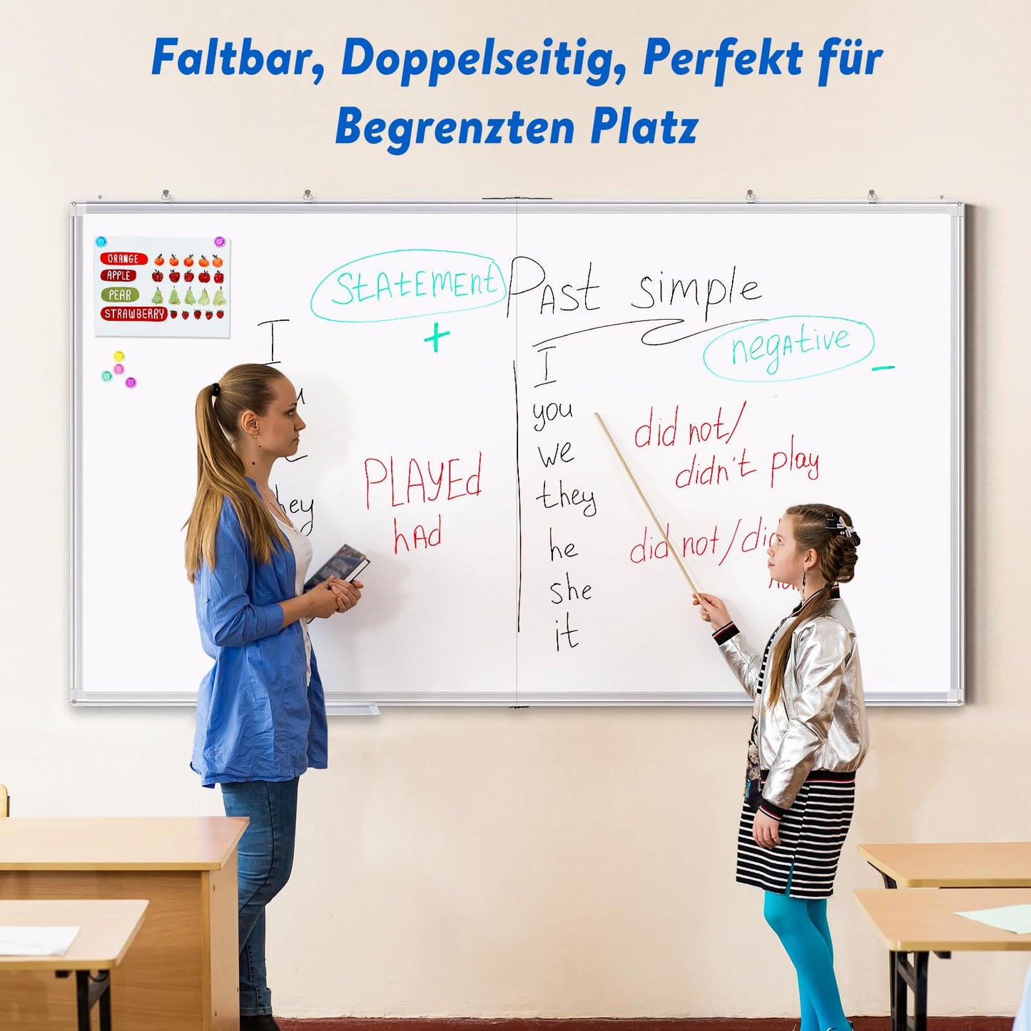 maxtek Whiteboard Magnetic 180 x 100 cm, Large Magnetic Board with Aluminum Frame and Detachable Tray, Dry Wipe on Both Sides, Magnetic Pin Board Suitable for Office, School, Home