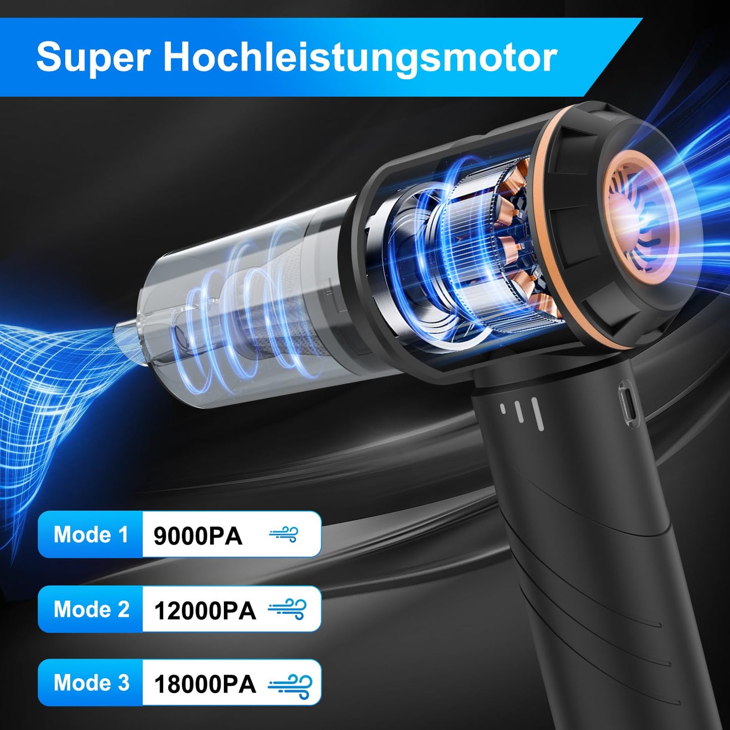 Fwiull Handheld Vacuum, 18000PA Car Vacuum, 4-in-1 Cordless Handheld Vacuum Cleaner, 3-Speed 200000 RPM Car Vacuum, Foldable Car Vacuum for Office Use, Car, Kitchen, Pet Hair