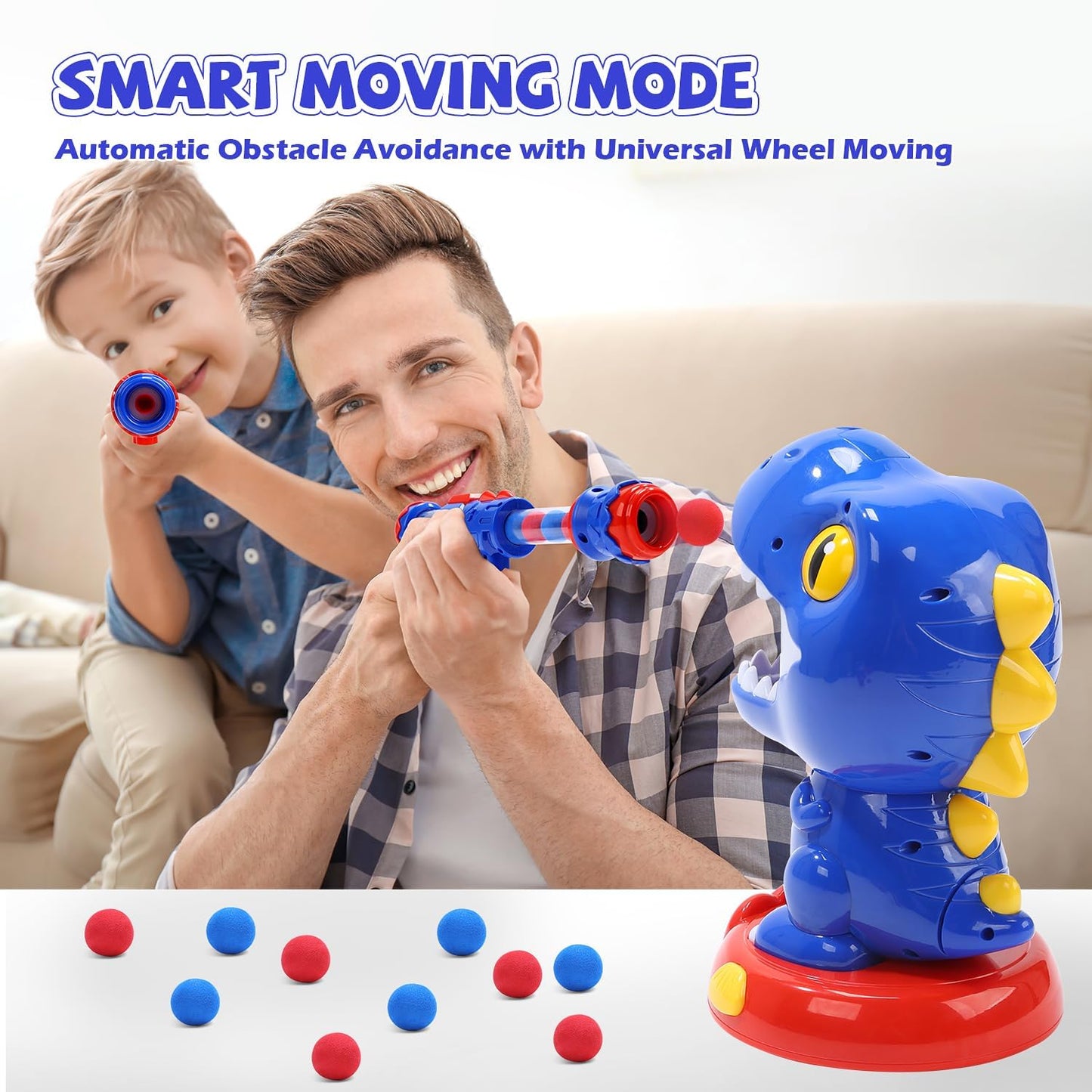 EagleStone Moving Dinosaur Shooting Game for Kids, Spaying & Auto-Scoring, Dino Target Game with 2 Pump Guns, 48 Foam Balls, Sound, Gift for Boys & Girls, Party Game