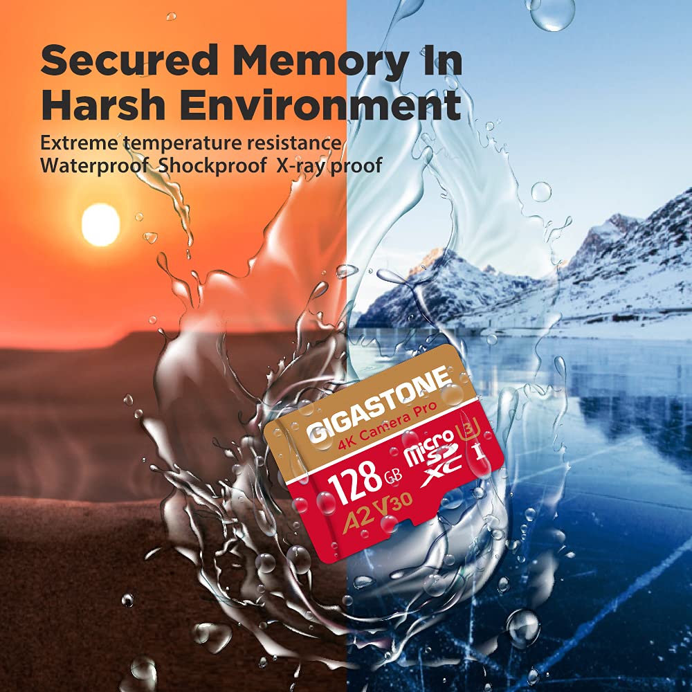 5 years free data recovery included. GIGASTONE 128GB Micro SD card, 4K Camera Pro, up to 100/50 MB/s, for Gopro, insta360, DJI, A2 V30.