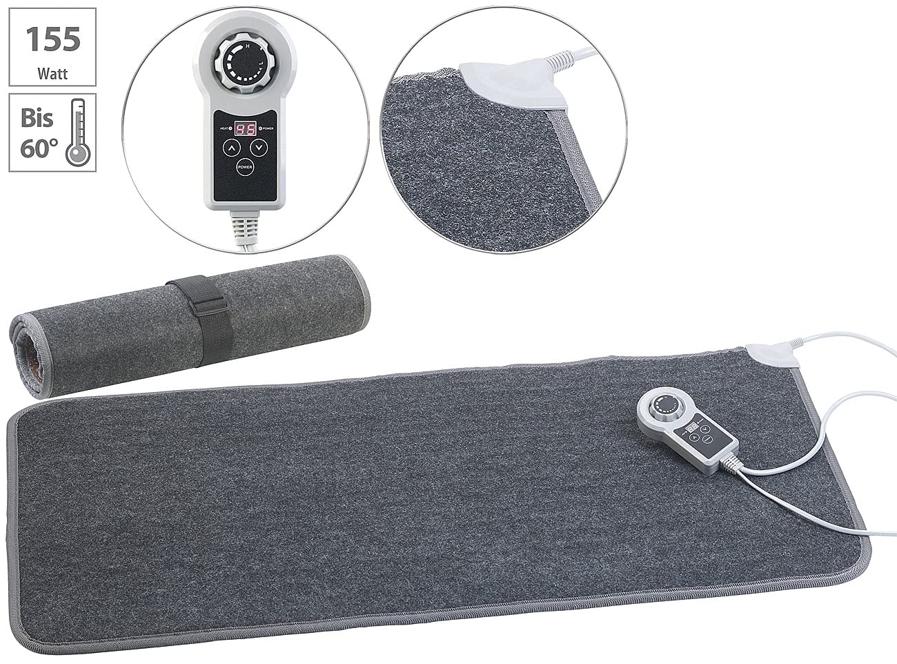 infactory Bathroom Heated Rug: Heatable floor mat, fleece fabric, 105x55cm, 60 °C, 155 W (Floor mat, heated rug for camper, mattress topper)