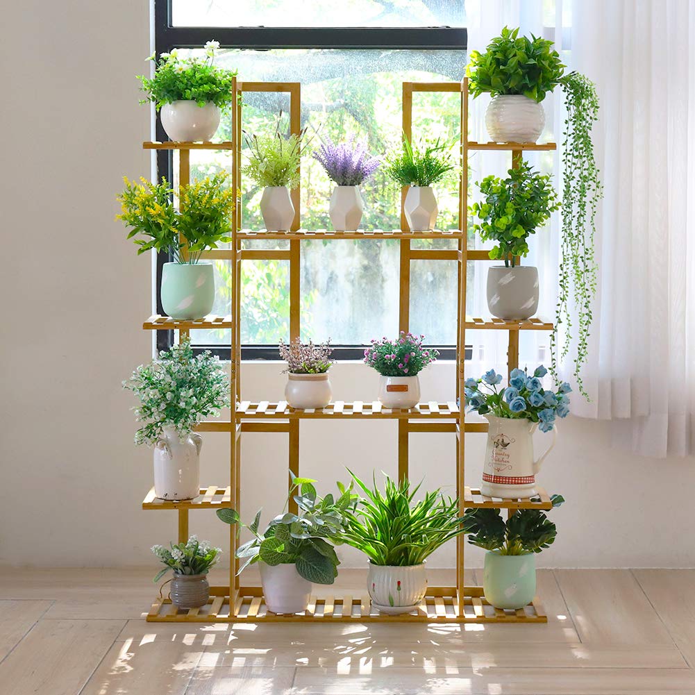 Medla Bamboo Plant Stand, Flower Shelf with 9 Layers multi-tiered, EXTRA LARGE Flower Rack Flower Ladder for Living Room Balcony Garden Indoor Outdoor, 123x89x19.5cm