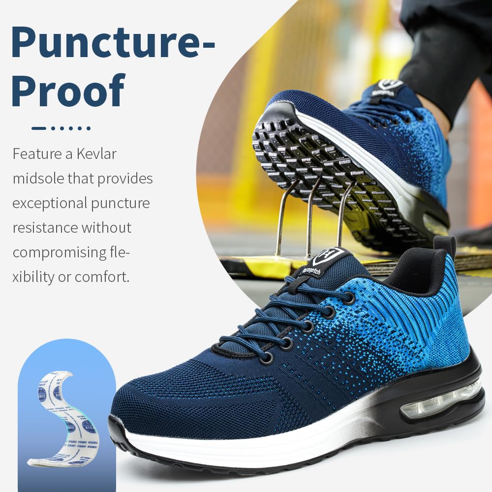 Nasogetch safety shoes for women and men Steel toe cap shoes Work shoes Athletic Breathable Blue EU 37