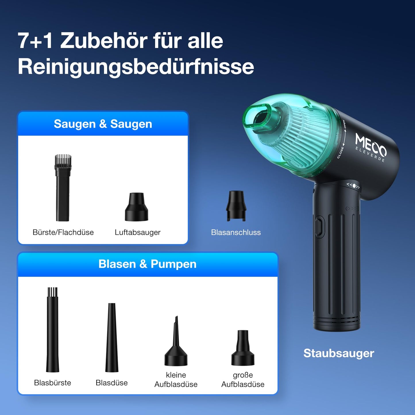 2 in 1 dust blower and compressed air spray, MECO ELEVERDE 90000RPM Electric Dust Blower, 12Kpa Wireless Keyboard Cleaning for Laptop, Sofa, 3-speed Air Duster Air Pressure Spray, Type-C Fast Charging