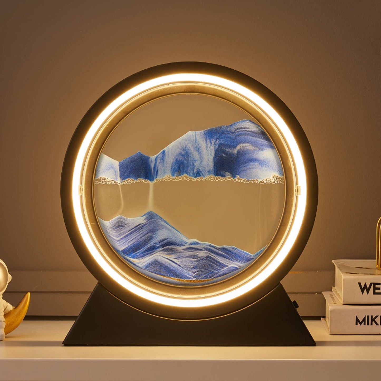 Sand picture frame with LED night light, 10'' Dynamic 3D sand art, deep sea in motion display, flowing sand frame for office desktop art (green)