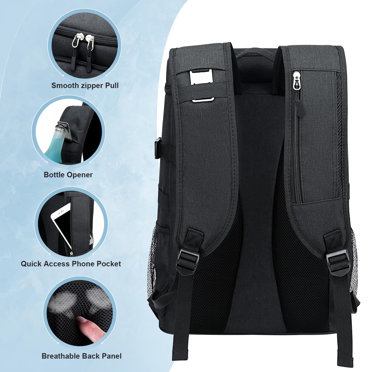Estarer 35L Cooler Backpack Picnic Bag Waterproof Backpack with Bottle Opener for Camping, Hiking, and Beach, Black