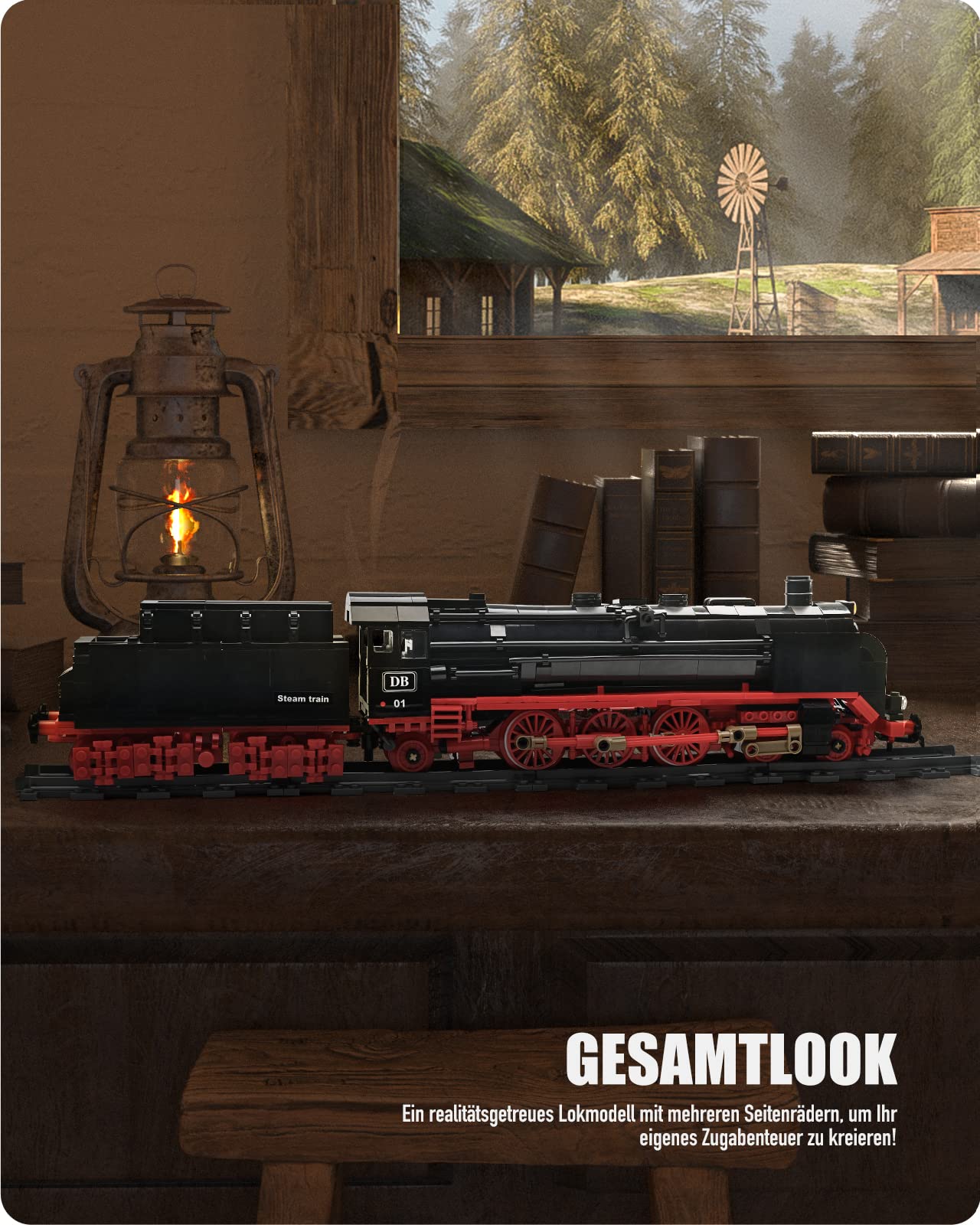Nifeliz BR01 Retro Steam Locomotive Express Train Model Building Blocks with Tracks, Locomotive Set Train Construction Toy, Gift for Adults and Boys (1173 pieces)