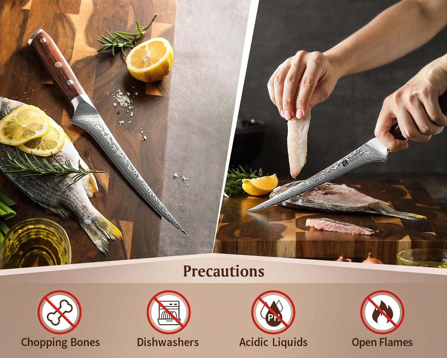 XINZUO 18cm Damascus Steel Fillet Knife, 67 Layers Damascus Fish Knife Professional Chef Knife, Damascus Fish Fillet Boning Knife for Kitchen -Ergonomic Rosewood Handle -with Gift Box