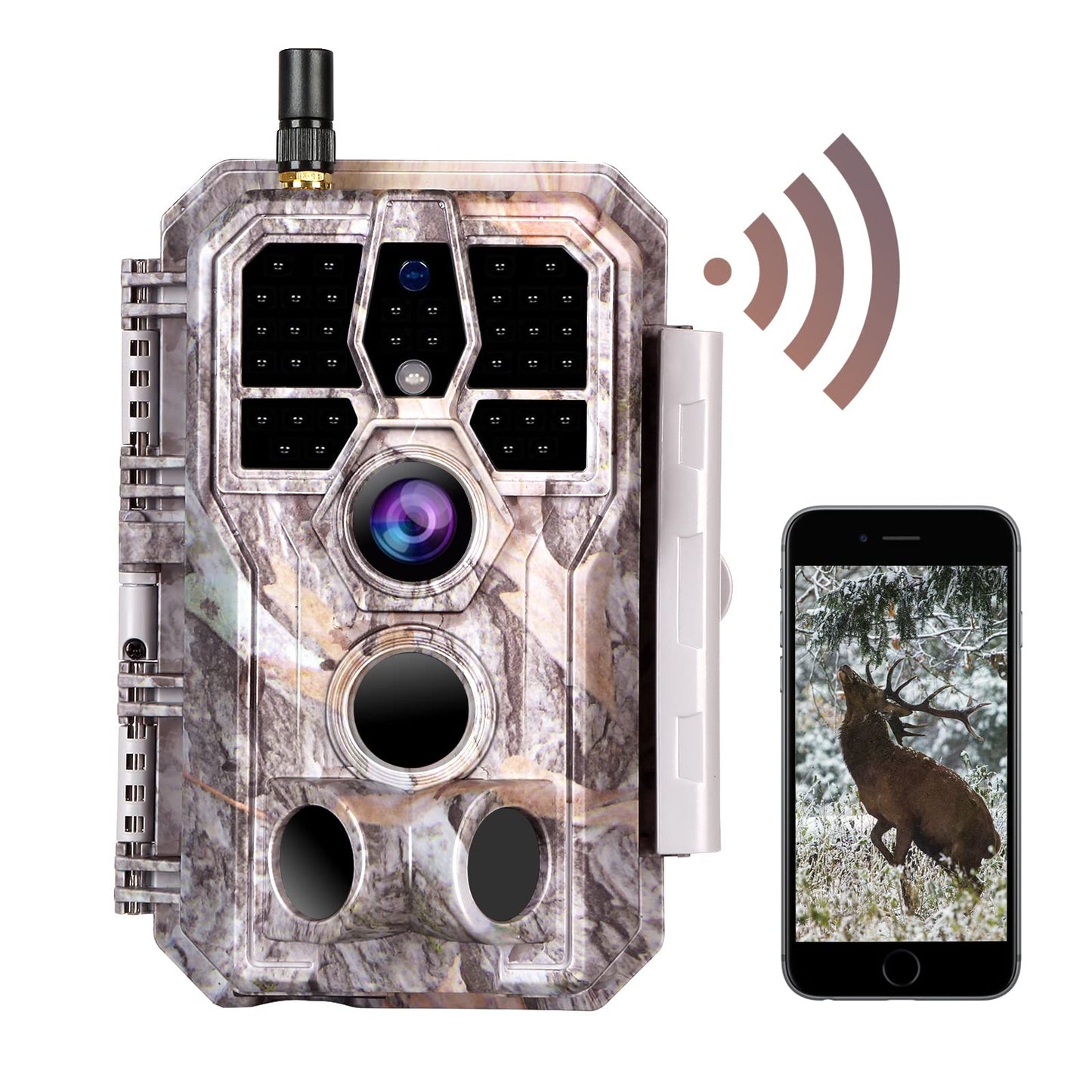 BlazeVideo wildlife camera with app, night vision photo trap 64MP 1296P Connect through app Bluetooth antenna with night vision motion detector
