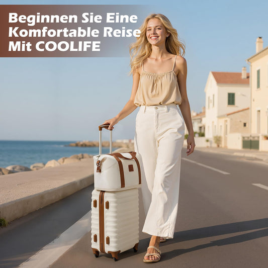 COOLIFE suitcase trolley made of ABS hard shell, with 4 wheels and TSA lock. The suitcase includes 1 travel bag and 1 toiletry bag.