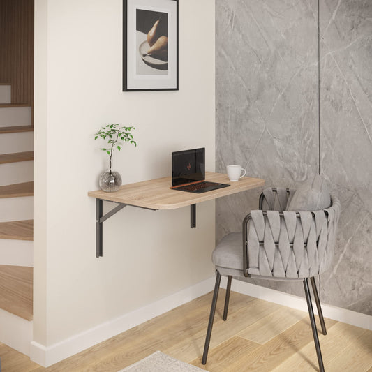 AKKE 80x50 | Wall-mounted folding table with rounded corners. Ideal for use as a kitchen table, desk, or children's table. Sonoma color.