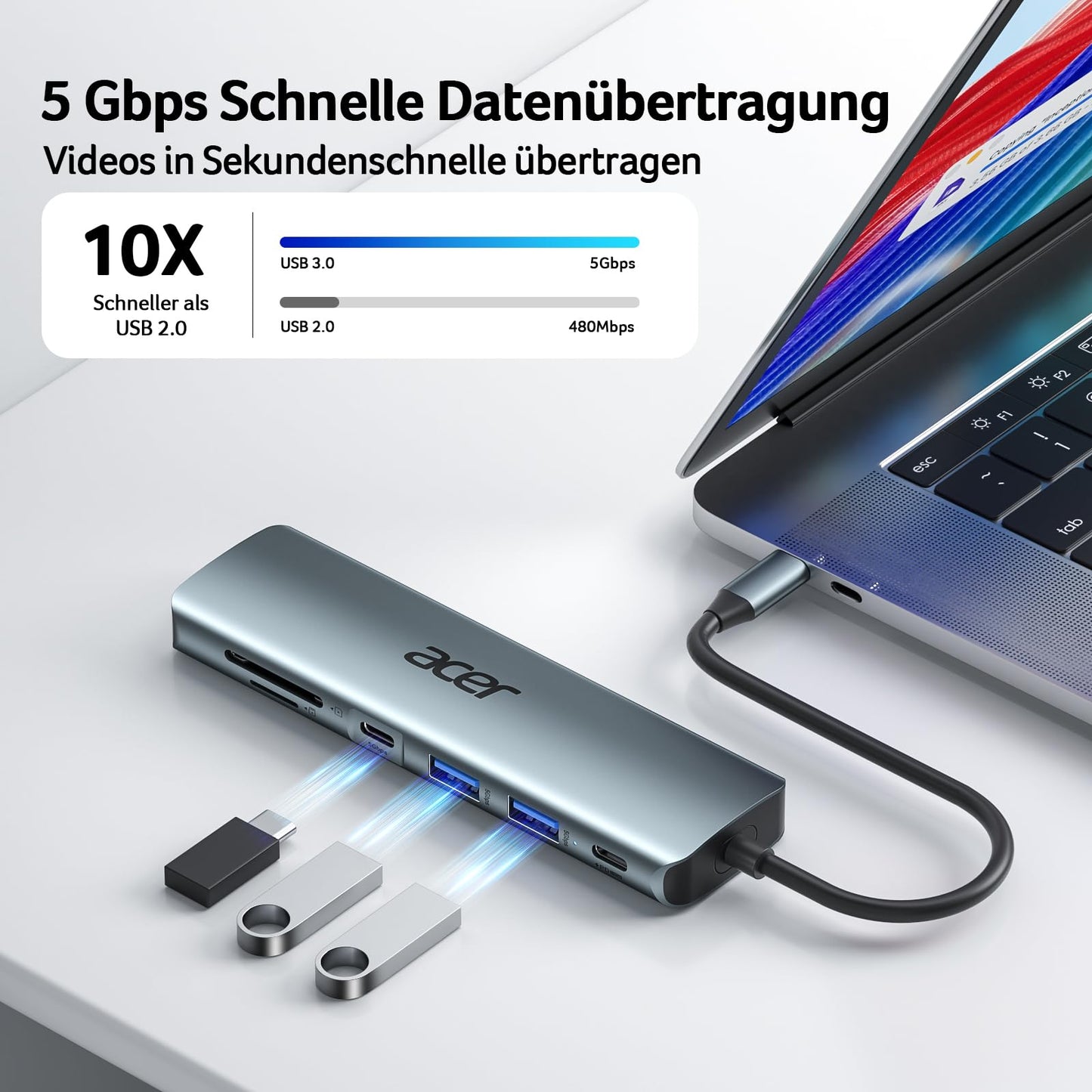 Acer USB C Hub, 7IN1 USB C to 4K HDMI, 2xUSB 3.0, 1x USB C 5Gbps, 100W PD, SD/TF Card Reader, Aluminum Docking Station Multiport Adapter for iPhone 15/16 Series, MacBook/iPad Pro/Air, S24, Surface, etc.