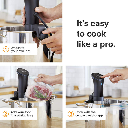 Anova Precision Cooker 2.0 AN500-EU00, Sous Vide Cooker, WiFi, 100 watts, includes Type-C plug for EU use, Bluetooth, Anova App, Black and Silver.