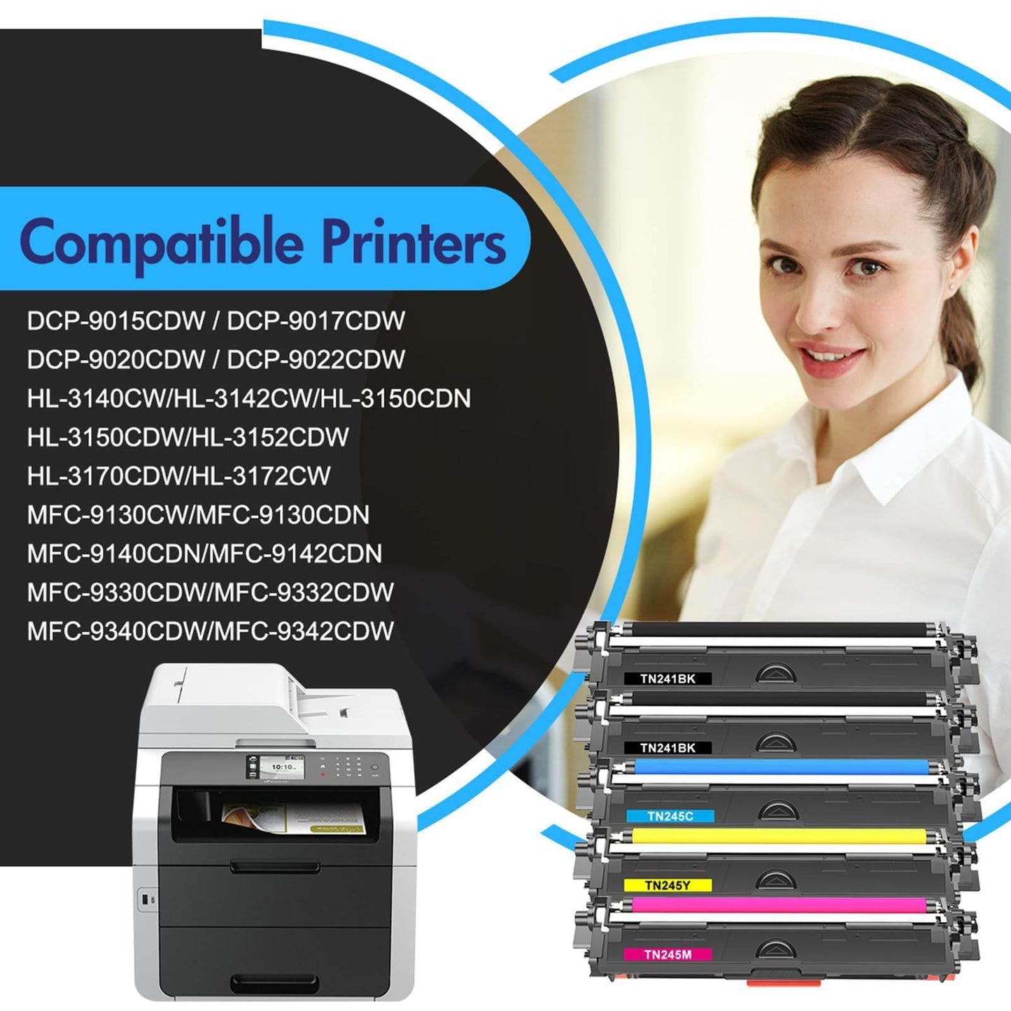 5-pack TN241 TN245 Compatible for Brother MFC 9332CDW Toner DCP 9022CDW MFC 9142 CDN HL-3142CW MFC-9332CDW MFC-9142CDN DCP-9022CDW DCP-9020CDW HL-3152CDW HL-3140CW TN241BK TN245C TN245Y TN245M