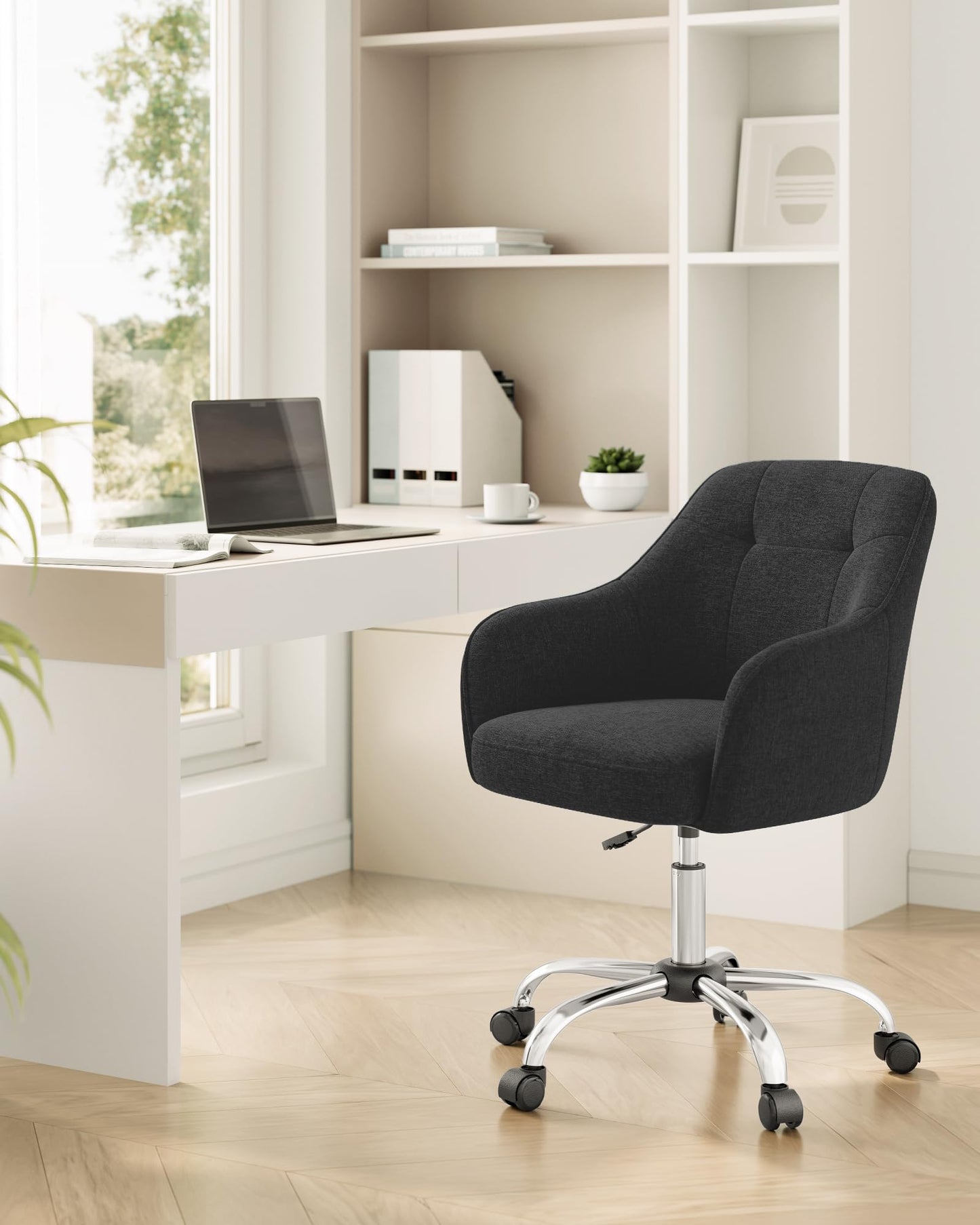 SONGMICS Home Office Chair, Swivel Desk Chair, Height Adjustable, Supports up to 110 kg, Breathable Fabric, for Home Office, Bedroom, Black OBG019B01