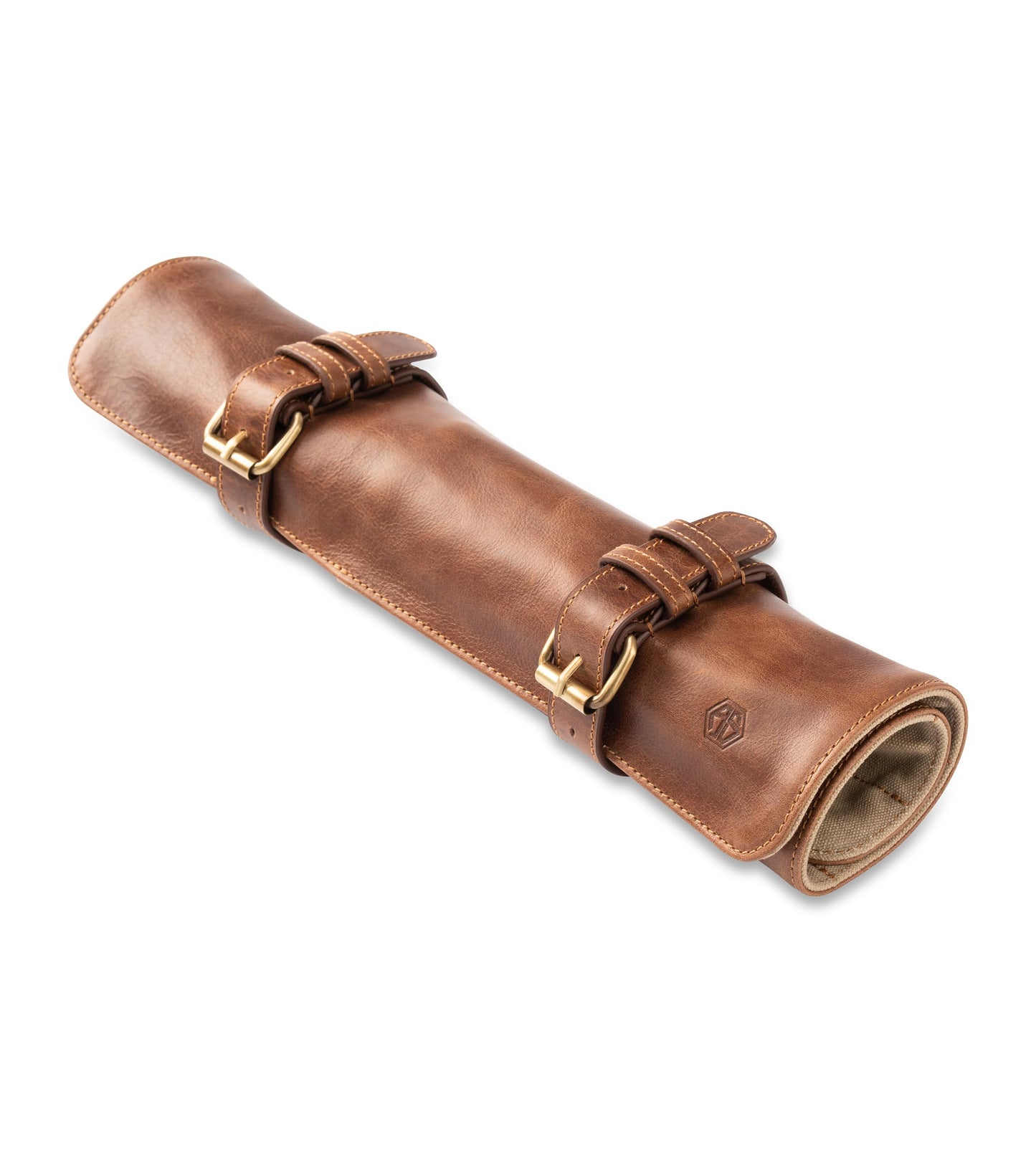Angus Stoke Chef Knife Bag made of buffalo leather | 14-slot leather knife roll for chefs - Large Duplex Knife Bag (Brown)