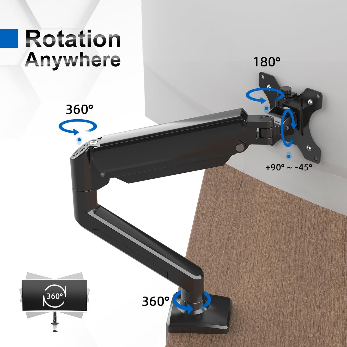 GRIFEMA Monitor Mount, for 13-32 inch Screen, Monitor Stand, Height Adjustable, Rotatable Monitor Arm, Max 9Kg, Screen Mount Vesa 75x75 / 100x100, Black