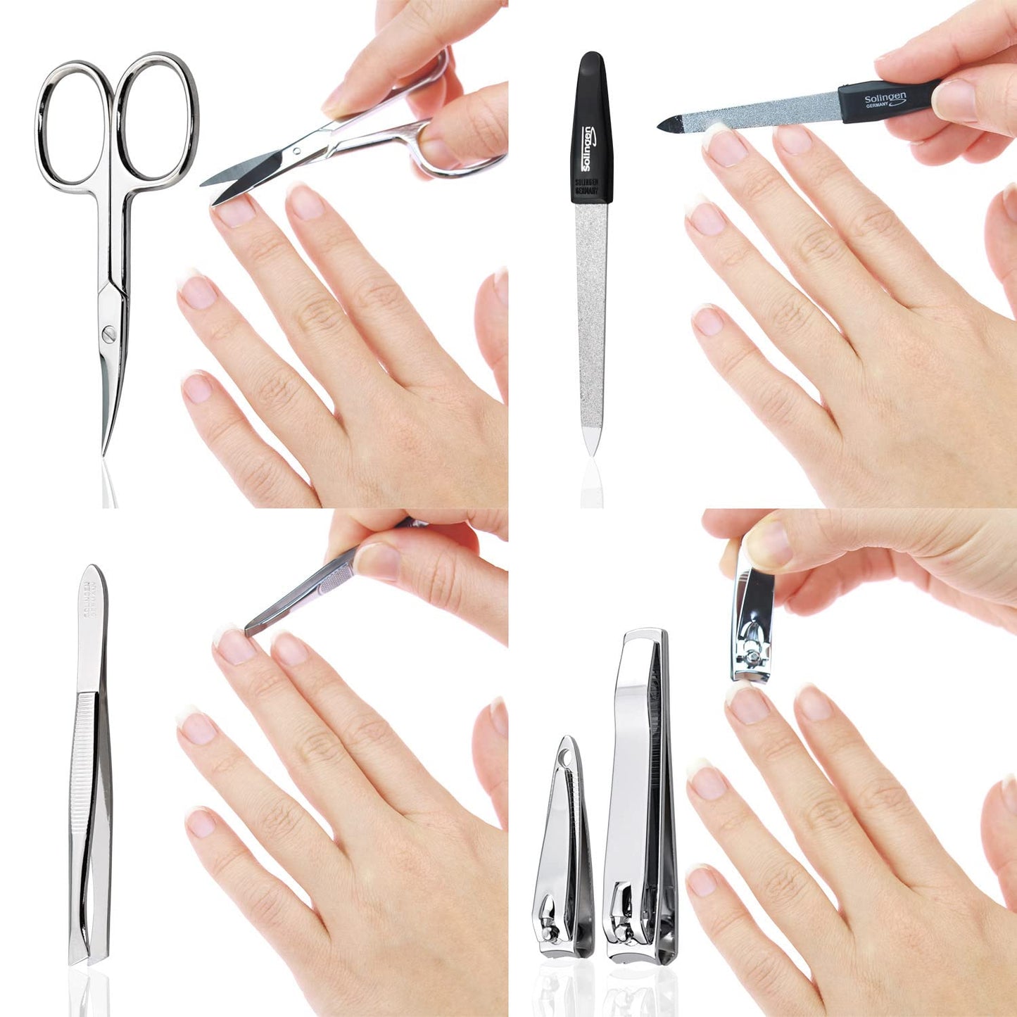 MarQus 5-piece nail set for men and women - file from Solingen - for manicure and pedicure, nail case elegant - nessesair super compact with small and large clippers