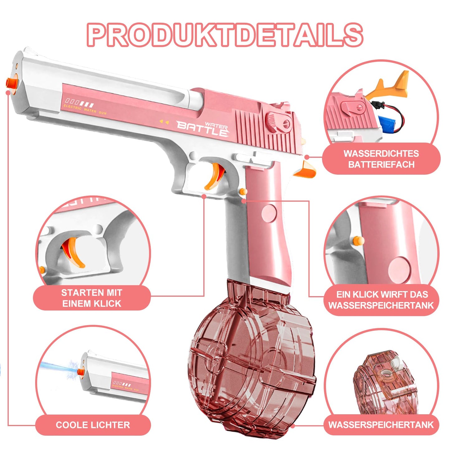 Maxee Electric Water Gun, Toy Water Guns with Light, One-Button Automatic Water Squirt Guns for Kids Adults Summer Pool Party Beach Outdoor