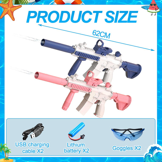 2 piece Electric Water Gun Set for adults and kids Water Toys, Water Guns Water Squirt Gun with 500ml water capacity, Low Power Protection Rechargeable Battery.
