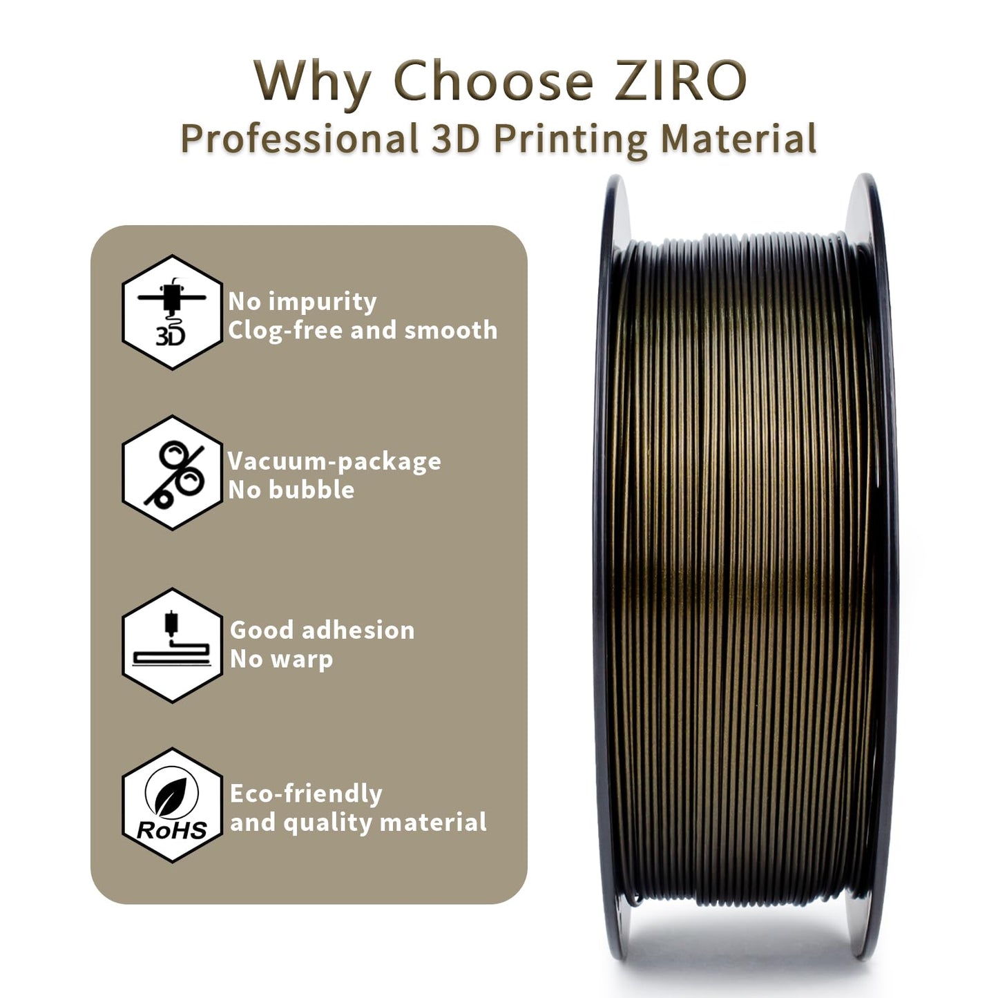 ZIRO 3D Printer Filament Mystical Series 1.75mm PLA Filament, shiny sparkling PLA with finer glitter, 1kg/2.2lbs spool, compatible with most FDM FFF 3D printers, Midnight Gold