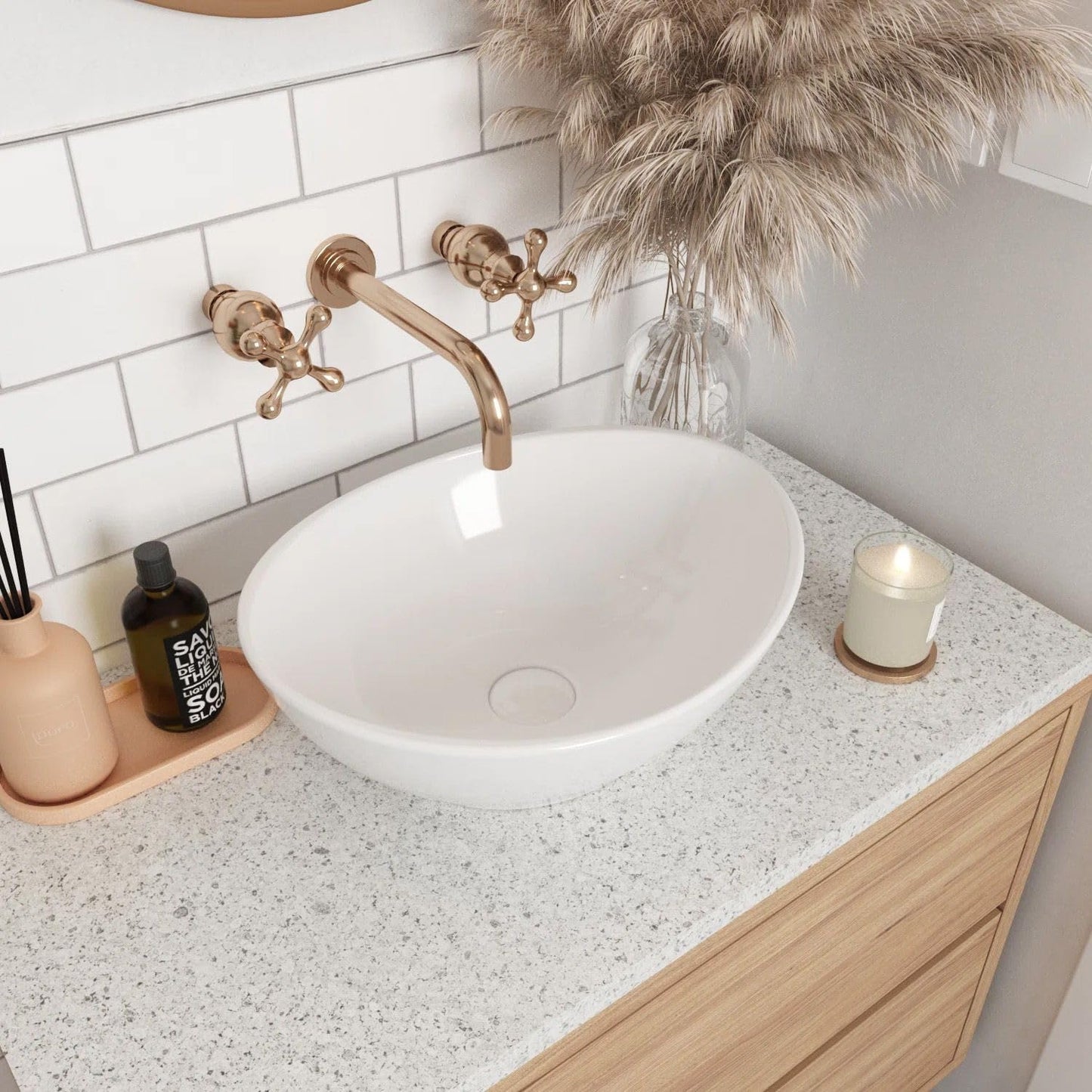 Rea Countertop Washbasin SOFIA WHITE Sink Hand Washbasin Washbowl Bathroom Basin made of high-quality ceramic (White)