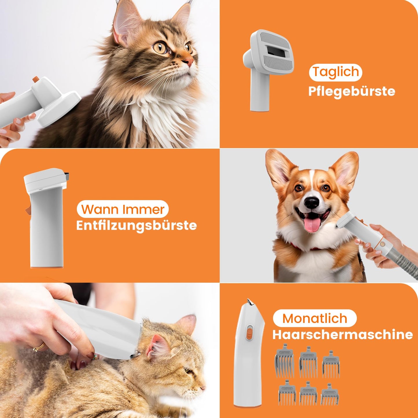 AIRROBO dog grooming machine with vacuum 12000 Pa, pet brush hair remover for dogs cats, quiet grooming machine for dogs with grooming tools, 1.4L dust container, PG10
