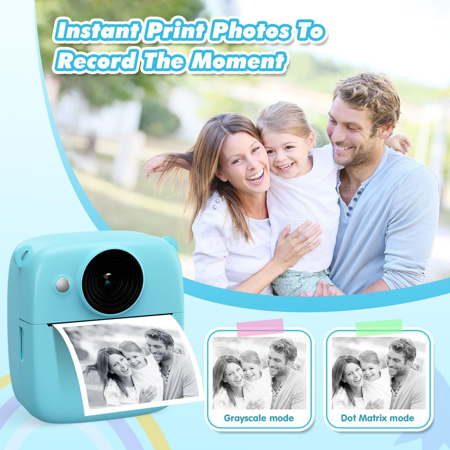 CalineGam Kids Camera Instant Camera, 48MP Instant Camera for Kids with 32GB card & printing paper, 1080P Digital Camera for Kids, Gifts for Boys and Girls 3-12 years old (Blue)