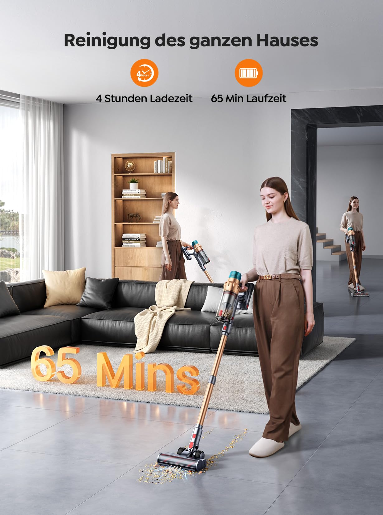 SMOTURE Cordless Vacuum Cleaner 50000Pa/600W/65Mins, Self-standing and Self-charging Vacuum Cleaner with Auto mode & Anti-tangle for Pet Hair, Carpet, Hard Floor