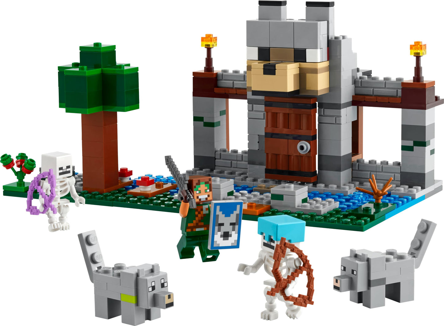 LEGO Minecraft The Wolf Fort - Kids toy with 1 character, 2 skeleton figures & 2 wolves - Accessories like a workbench and sword - Gamer gift for boys & girls aged 8+ - 21261