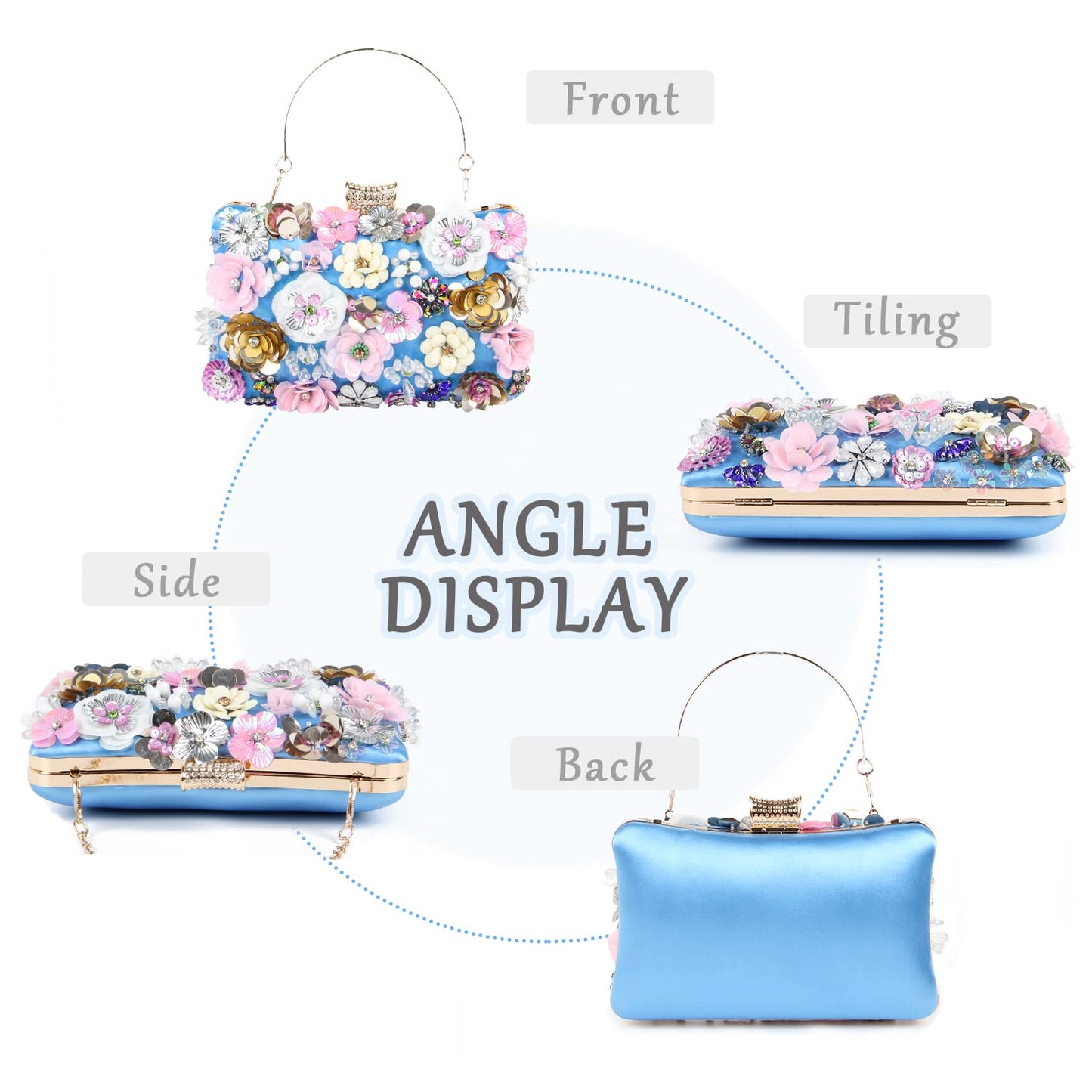 LHHMZ Women's Elegant Floral Evening Clutch Bags Floral Bead Wedding Tote Bags Bride Shoulder Handbags