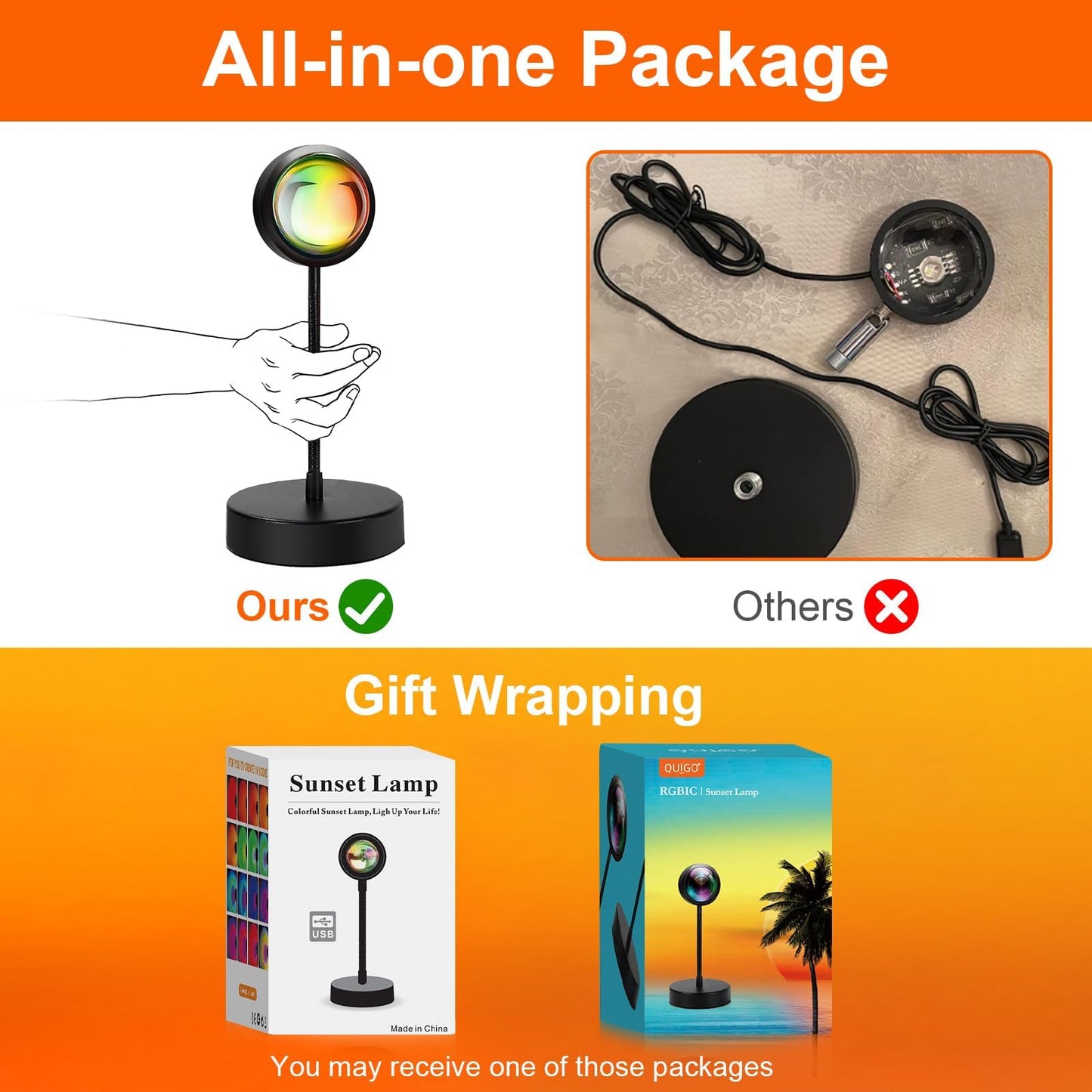 QUIGO Sunset Lamp, LED light night light with smart app control for selfie lamp, lighting up bedroom, living room, party. Aesthetic room decor.
