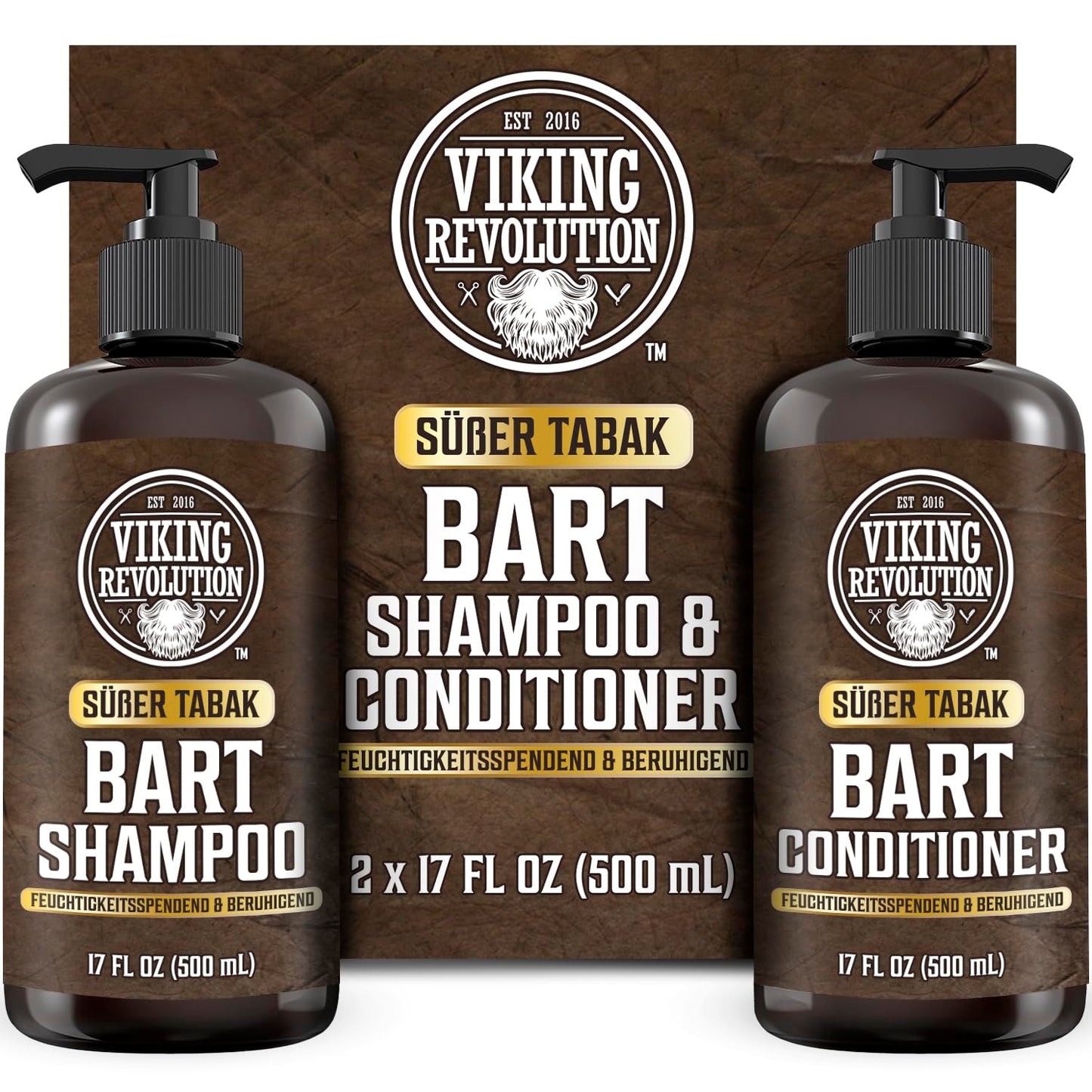 Viking Revolution - Beard Shampoo & Conditioner Set - Softens, Smooths & Strengthens Beard Growth - Beard Shampoo For Men - Sweet Tobacco - Gifts For Men - 2 x 500 ml