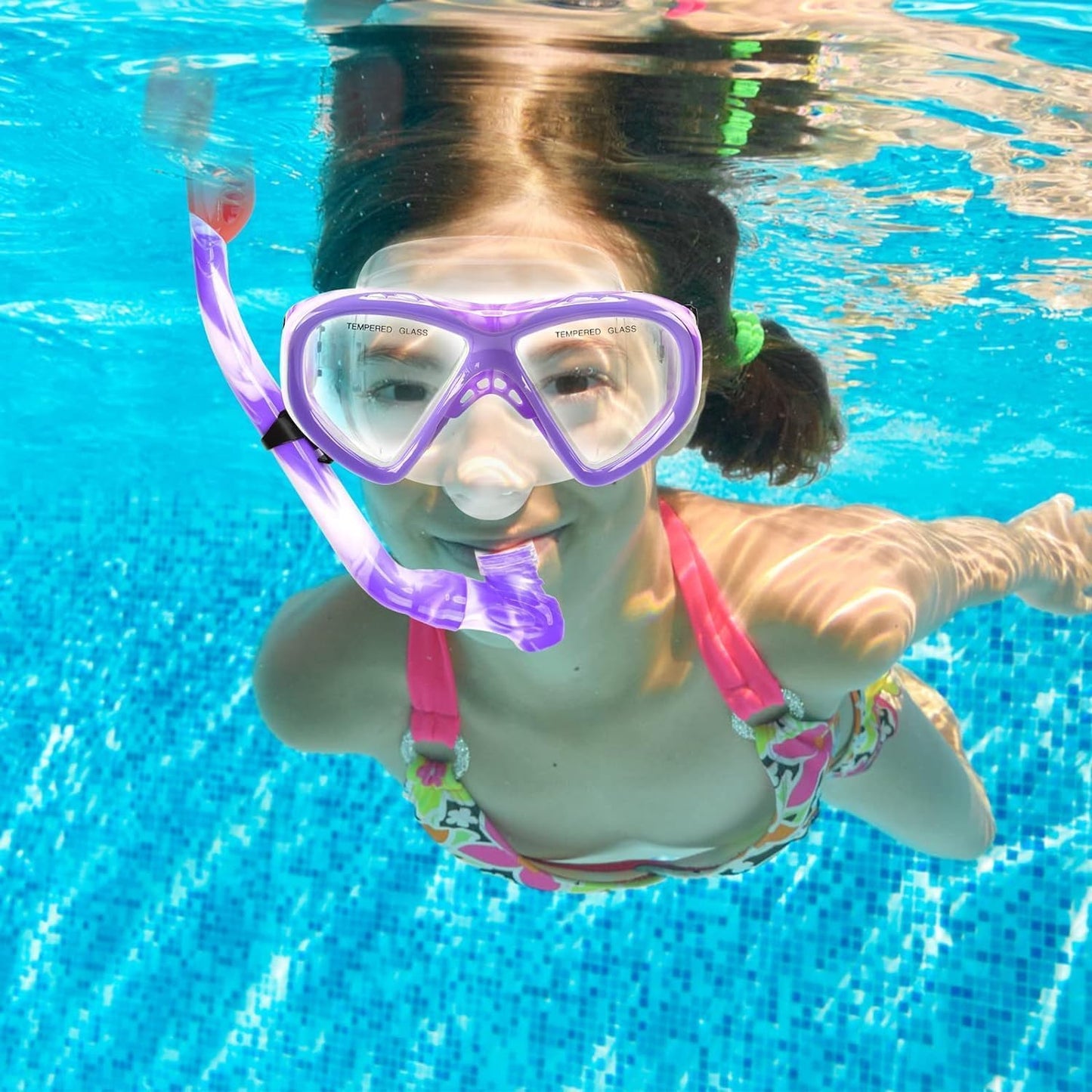 WOVOKA Kids Snorkel Set - Kids Diving Mask with Snorkel Anti-Leak Anti-Fog HD Diving Masks Dry Snorkel for 4-13 year old boys and girls
