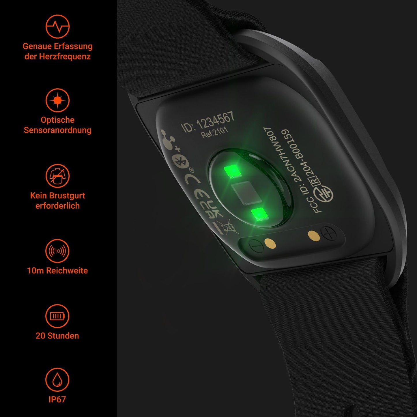 COOSPO HW807 Heart Rate Monitor Bracelet measures HRV heart rate training zone via Bluetooth 5.0/ANT+, LED heart rate sensor armband IP67 waterproof, rechargeable compatible with Wahoo, Zwift, Strava.