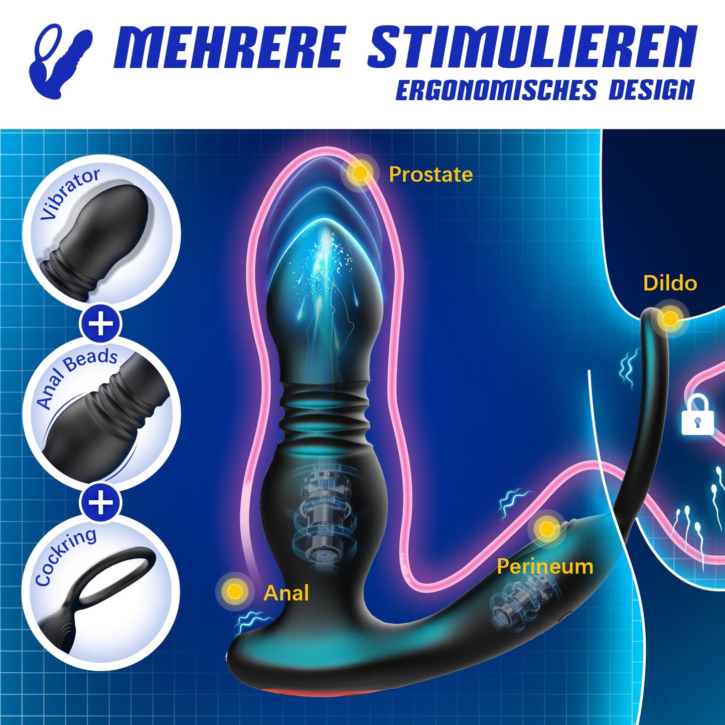 Anal plug sex toy for men, anal dildo vibrator, prostate stimulator massage device, butt plug penis ring thrust dildo app remote control butt plug with 7 vibration modes and 7 thrust modes.