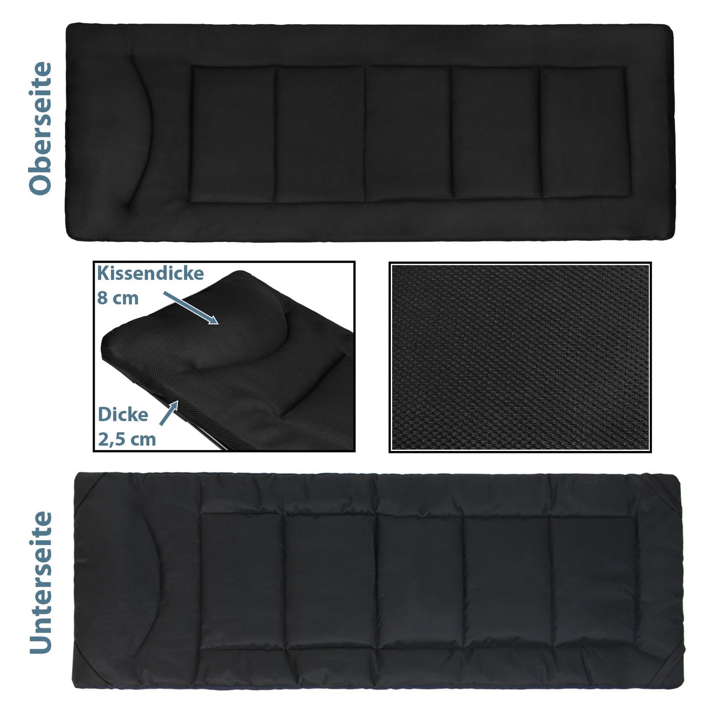 ALPIDEX camping bed cot up to 200 kg side pocket comfortable pad softly padded foldable collapsible guest bed lounger camping garden, color: Black.