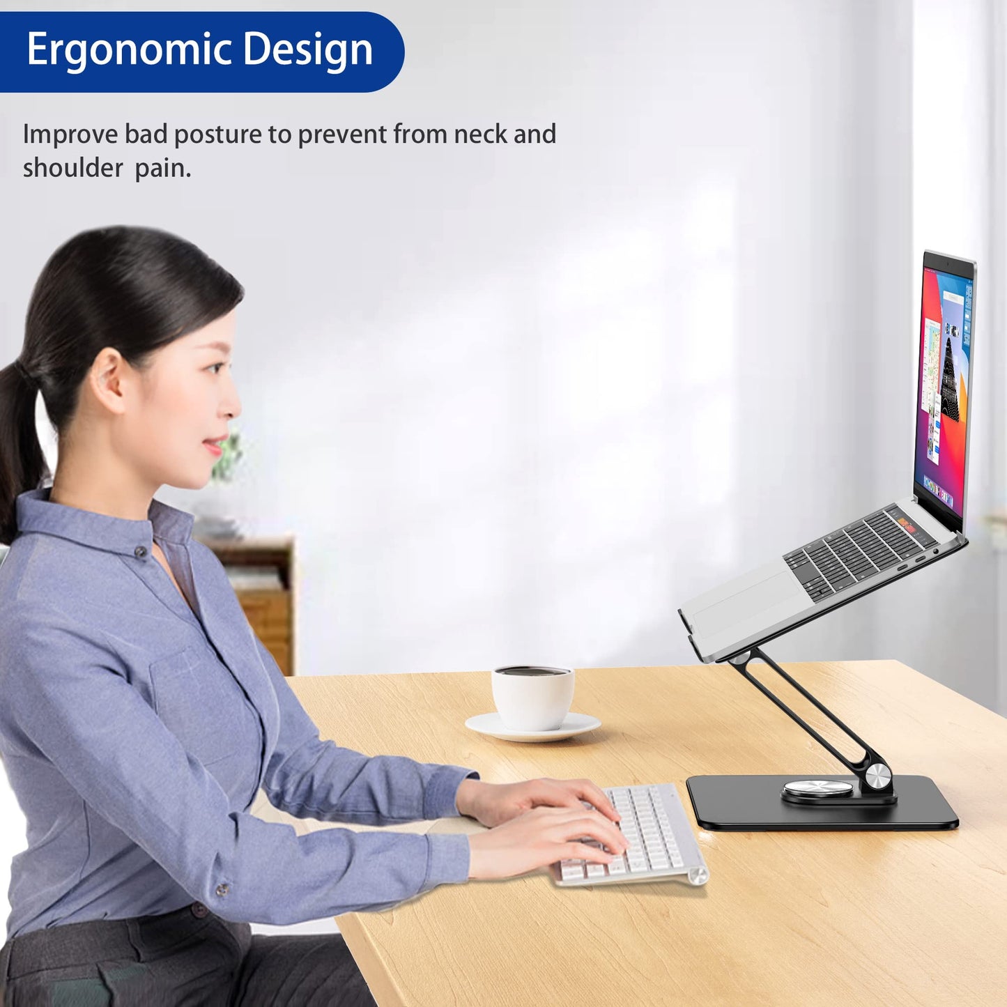 BESIGN LSX7 Laptop stand with 360 Rotating Base, Adjustable ergonomic Notebook Stand, Laptop stand compatible with 10-15.6" Laptops (Black)