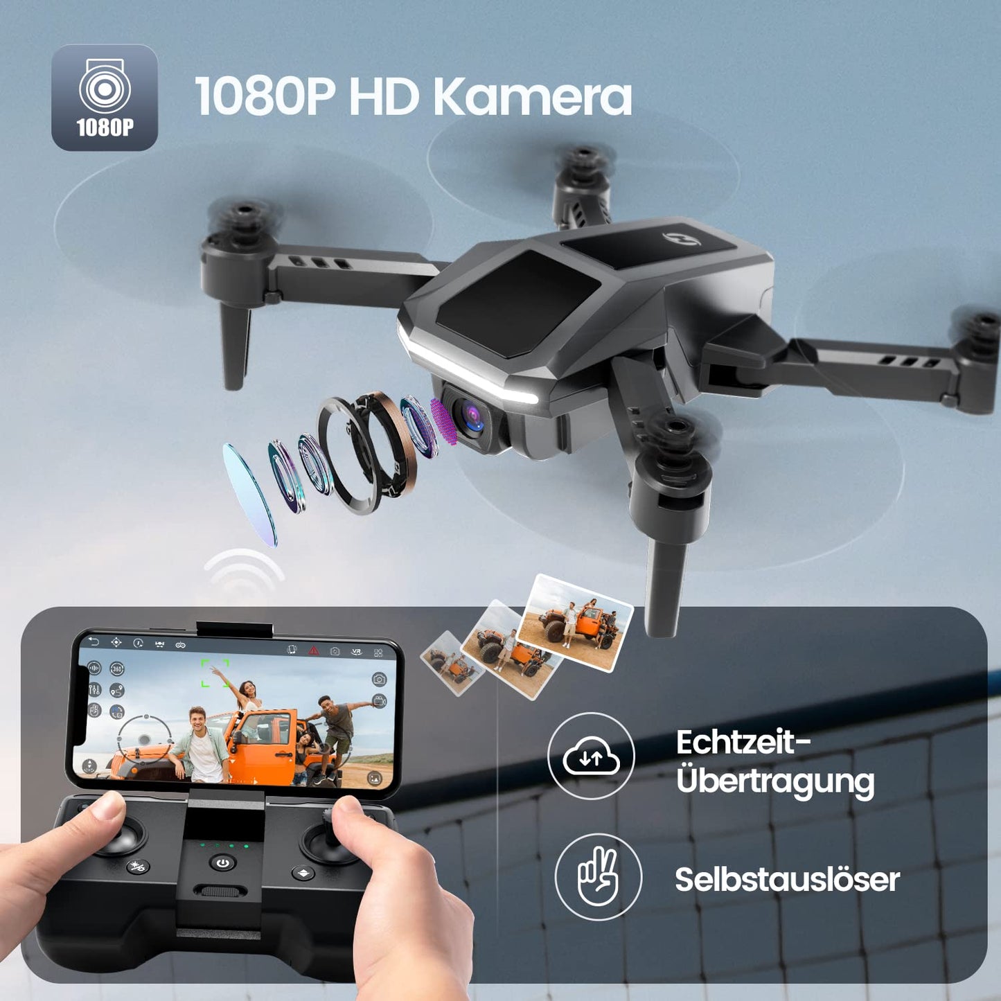 Holy Stone Foldable Mini Drone with 1080P Camera for Kids, RC Quadcopter HS430 with FPV Transmission, Long Flight Time, Altitude Hold, Throw&GO, Camera Drone complete set Gifts for Beginners, C0