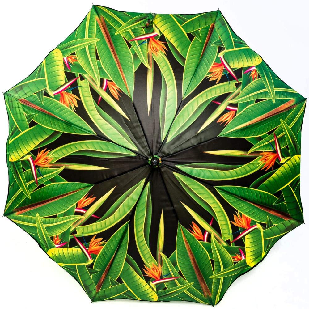 LUCKYWEATHER umbrella for women with Strelitzia design. Large, sturdy, and high-quality umbrella with UV protection.