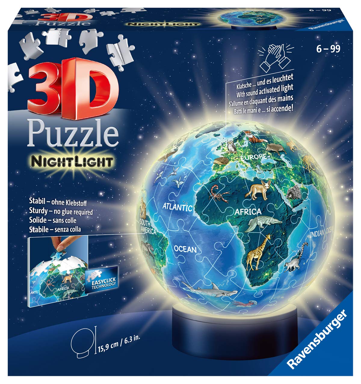 Ravensburger 3D Puzzle 11843 - Nightlight Puzzle-Ball Horses on the Beach - 72 pieces - for ages 6 & 3D Puzzle 11844 - Nightlight Earth at Night - 72 pieces - Puzzle-Ball Globe for ages 6