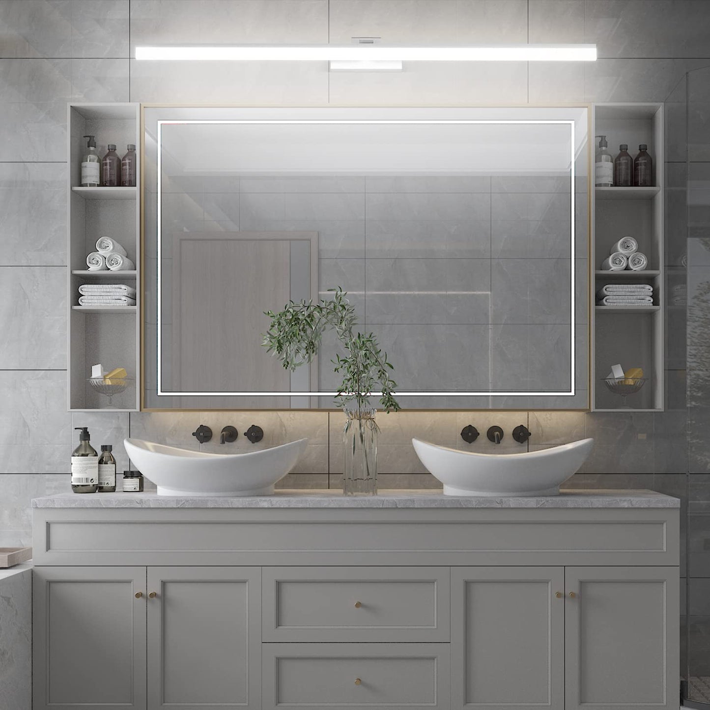 Klighten LED mirror light bathroom lamp 100CM, silver bathroom mirror lighting lamp 28W 1560LM bathroom lamp mirror lamp, 180° rotation, cold white 6000K, IP44 waterproof LED makeup light