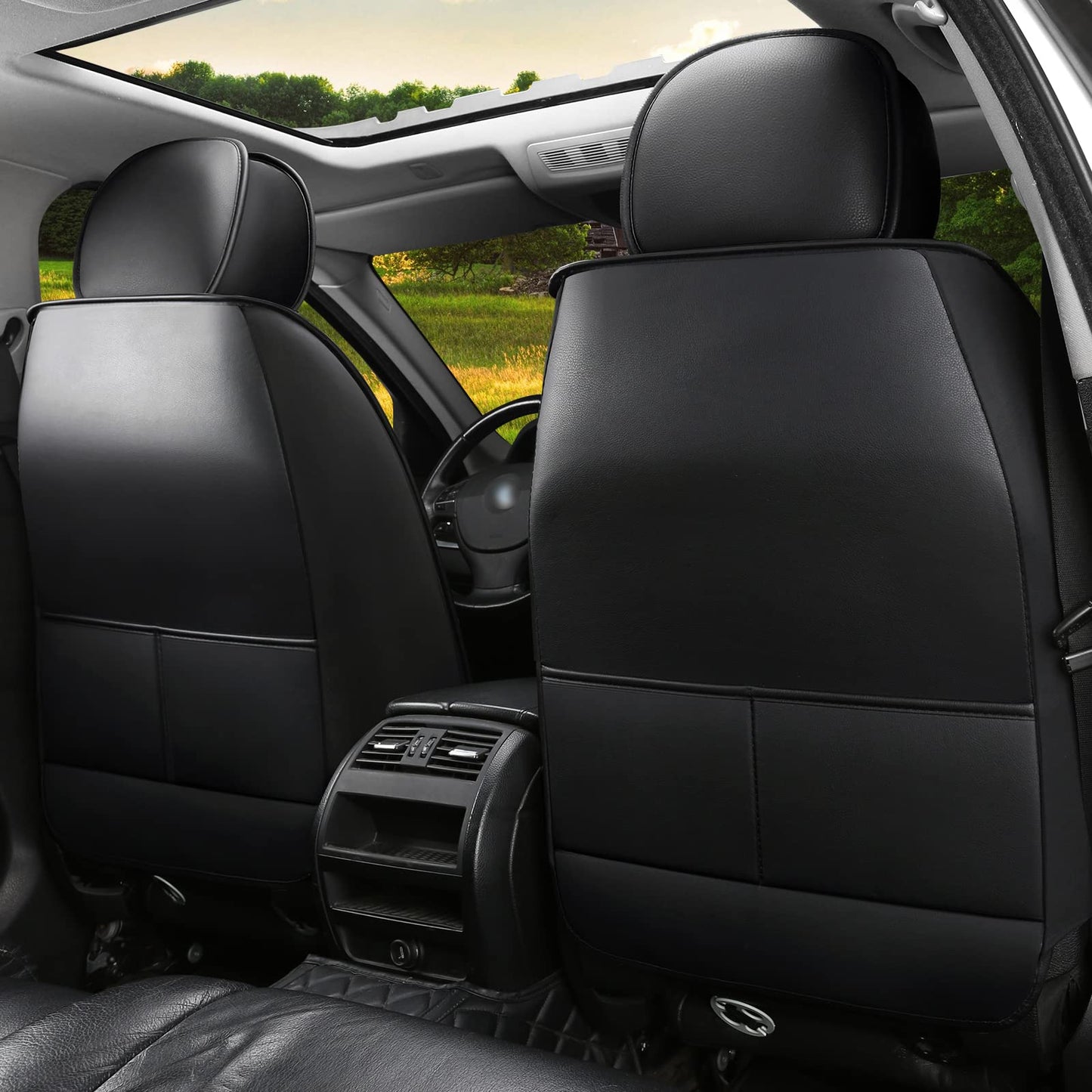 JDWBT Luxury Car Seat Cover Front Seats, Universal Leather Front Seat Covers for Cars, Black Car Seat Cover for Front Seats, Black Car Seat Protector (2 Pack)