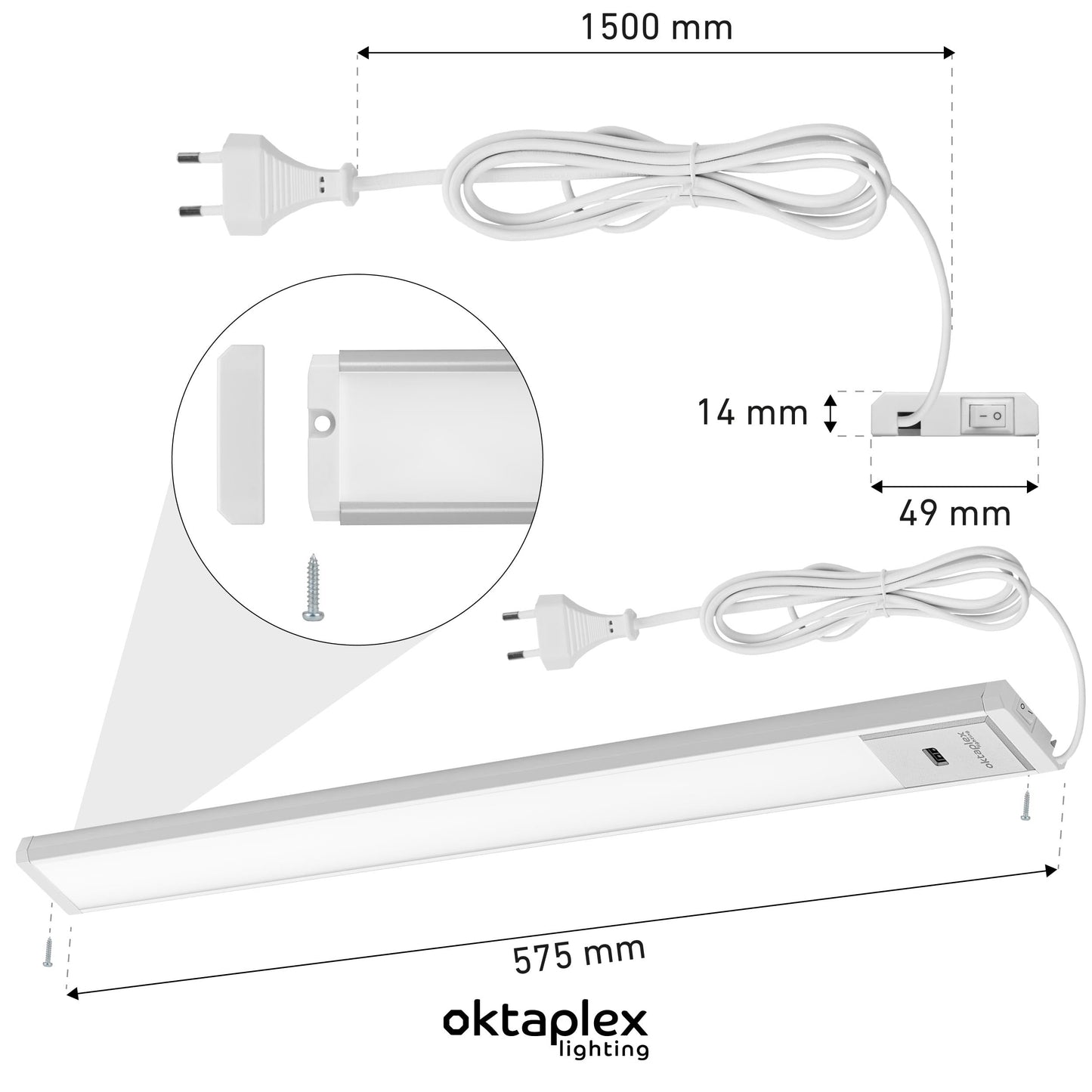 Octaplex Riva LED under cabinet light flat dimmable warm white 57.5cm kitchen lighting with sensor 690lm under cabinet light 10W 230V silver