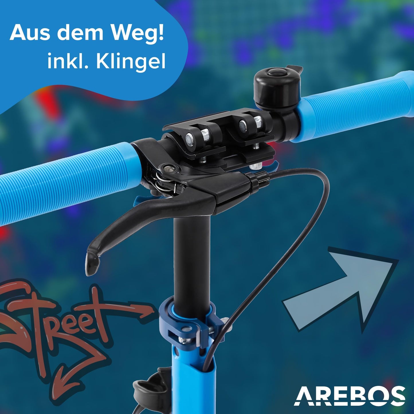 Arebos City scooter kick scooter blue adjustable in height | foldable | including carrying strap | LED wheels | hand-push brake | front-rear suspension | for kids & adults | supports up to 100kg | kick scooter