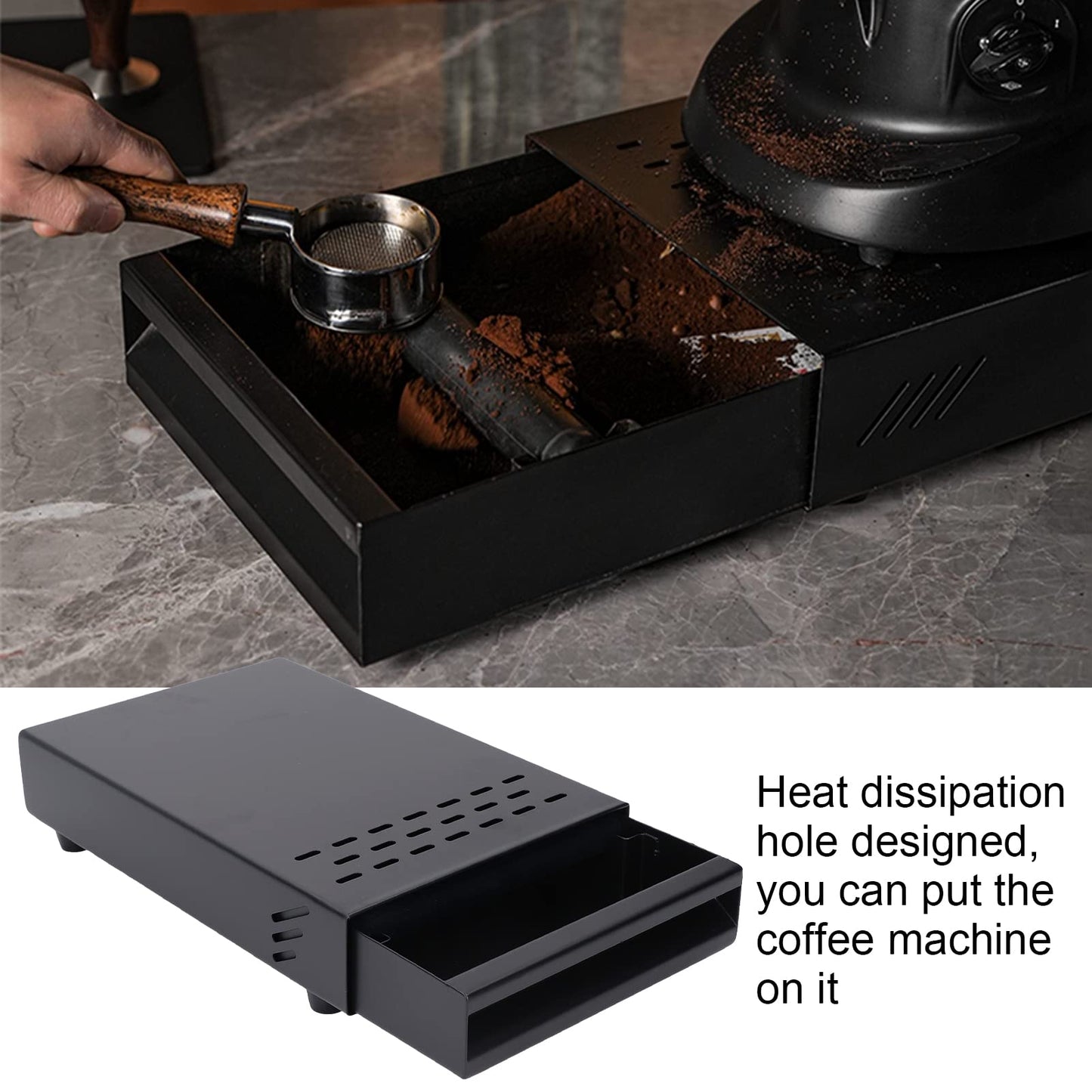 Coffee Knock Box, Modern Stainless Steel Thickened Espresso Knock Box, Space-Saving Removable Drawer, Coffee Grounds Bin with Detachable, Shock-Absorbing Knock Bar and Non-Slip (Black)