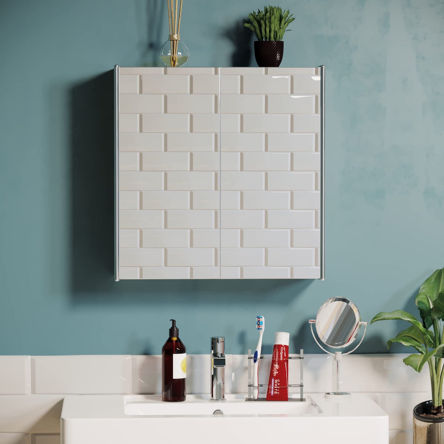 Vida Designs Tiano Bathroom Mirror Cabinet, 2 Doors, Wall Mount, Stainless Steel, Modern Storage Cabinet, Contemporary