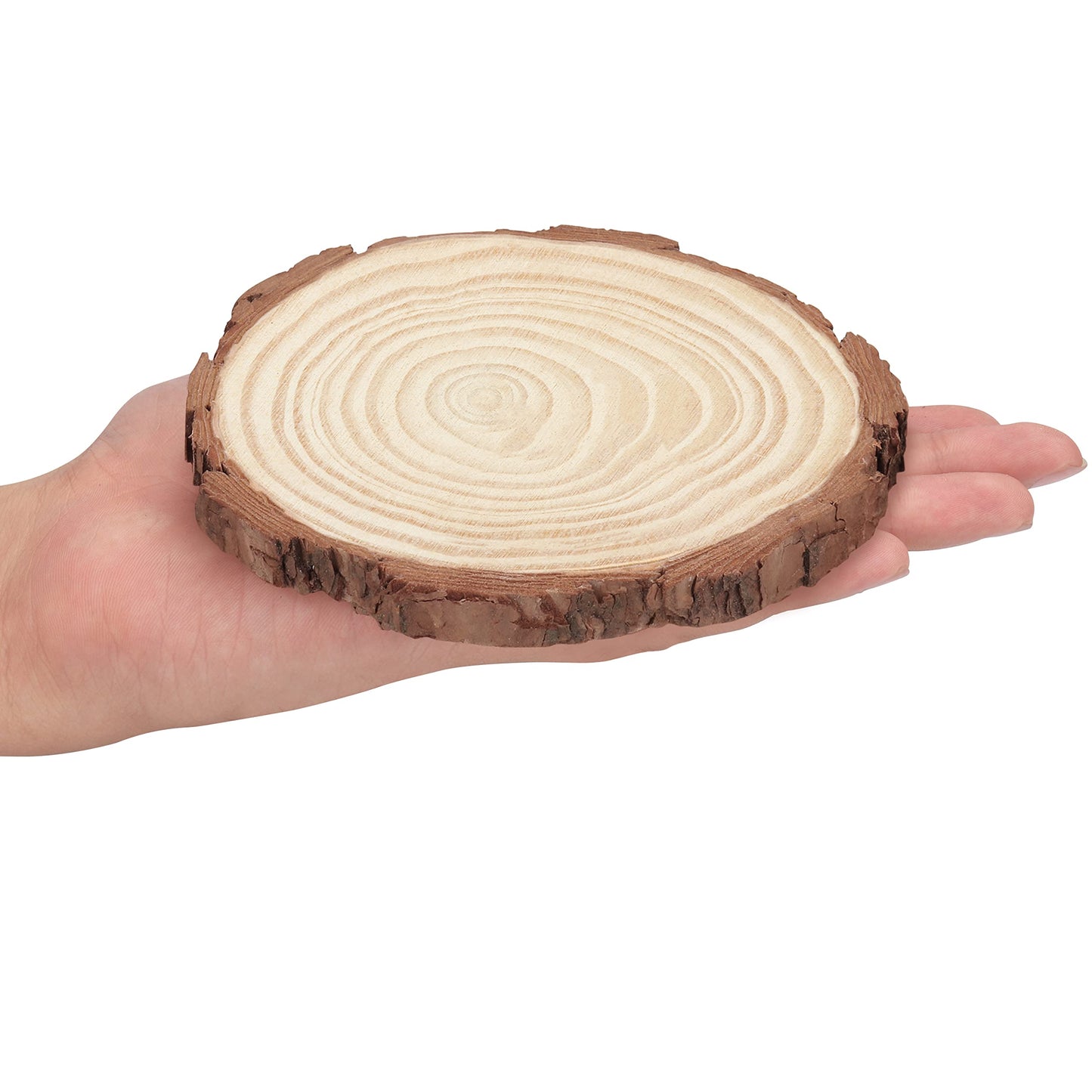 Kurtzy Unfinished Natural Wood Slices (20 pcs) 12-14 cm diameter, 10 mm thick - Rustic Smooth Wooden Discs for crafting with bark - For art, DIY, as wood slice decor & Christmas ornaments